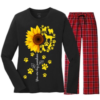 Cute You Are My Sunshine Sunflower Dogs Women's Long Sleeve Flannel Pajama Set 