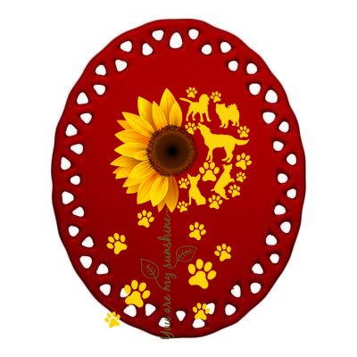 Cute You Are My Sunshine Sunflower Dogs Ceramic Oval Ornament