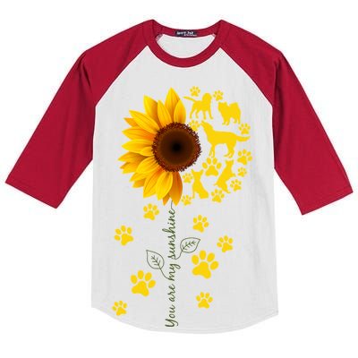 Cute You Are My Sunshine Sunflower Dogs Kids Colorblock Raglan Jersey