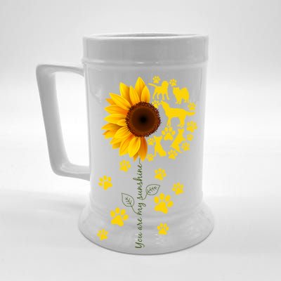 Cute You Are My Sunshine Sunflower Dogs Beer Stein