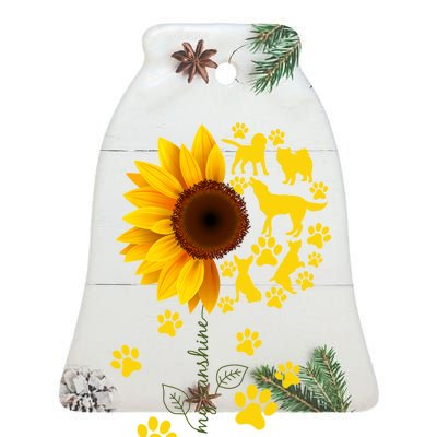 Cute You Are My Sunshine Sunflower Dogs Ceramic Bell Ornament