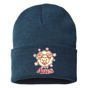 Cute Zodiac Aries Ram Sustainable Knit Beanie