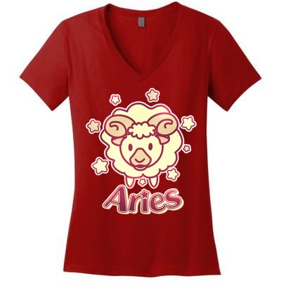 Cute Zodiac Aries Ram Women's V-Neck T-Shirt