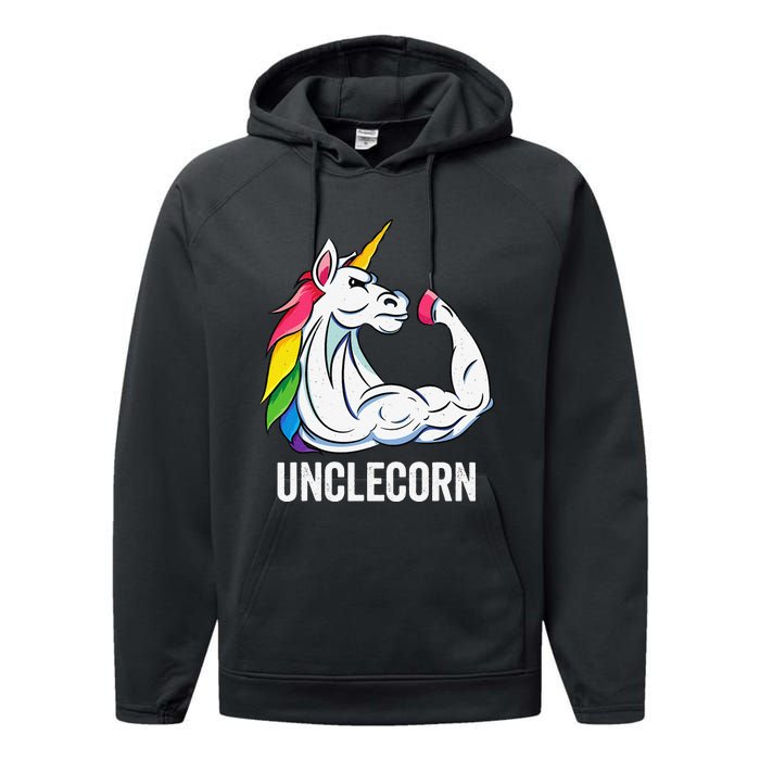 Cute Unicorn Uncle Birthday Party Apparel UncleCorn Performance Fleece Hoodie