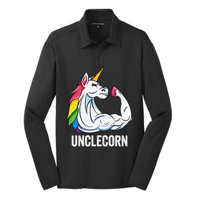 Cute Unicorn Uncle Birthday Party Apparel UncleCorn Silk Touch Performance Long Sleeve Polo