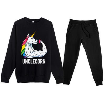 Cute Unicorn Uncle Birthday Party Apparel UncleCorn Premium Crewneck Sweatsuit Set