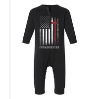 Christian US USA Flag American Christ Faith Over Fear Cross Infant Fleece One Piece