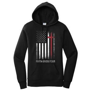 Christian US USA Flag American Christ Faith Over Fear Cross Women's Pullover Hoodie