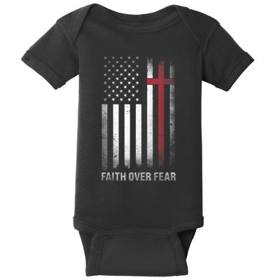 Christian US USA Flag American Christ Faith Over Fear Cross Baby Bodysuit