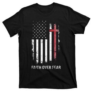 Christian Us Usa Flag American Christ Faith Over Fear Cross T-Shirt