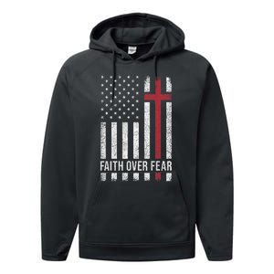 Christian Us Usa Flag American Christ Faith Over Fear Cross Performance Fleece Hoodie