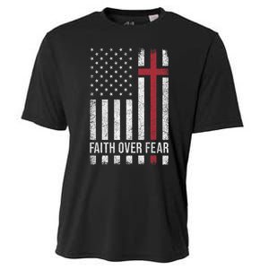 Christian Us Usa Flag American Christ Faith Over Fear Cross Cooling Performance Crew T-Shirt