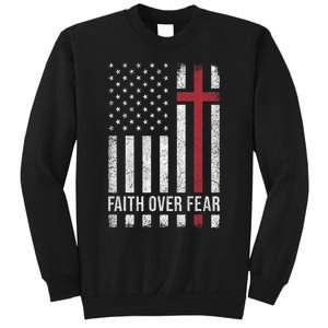 Christian Us Usa Flag American Christ Faith Over Fear Cross Sweatshirt