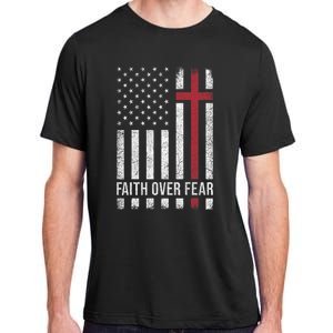 Christian Us Usa Flag American Christ Faith Over Fear Cross Adult ChromaSoft Performance T-Shirt