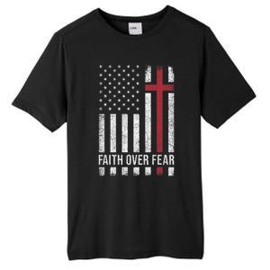 Christian Us Usa Flag American Christ Faith Over Fear Cross Tall Fusion ChromaSoft Performance T-Shirt