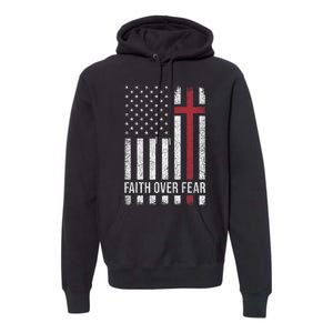 Christian Us Usa Flag American Christ Faith Over Fear Cross Premium Hoodie