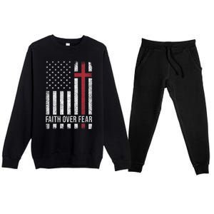 Christian Us Usa Flag American Christ Faith Over Fear Cross Premium Crewneck Sweatsuit Set