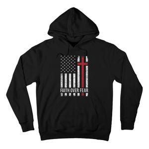 Christian Us Usa Flag American Christ Faith Over Fear Cross Tall Hoodie