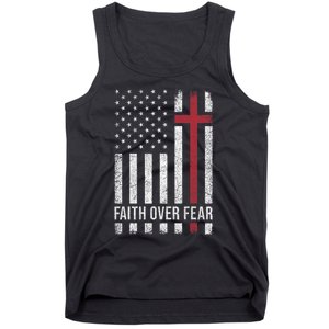 Christian Us Usa Flag American Christ Faith Over Fear Cross Tank Top