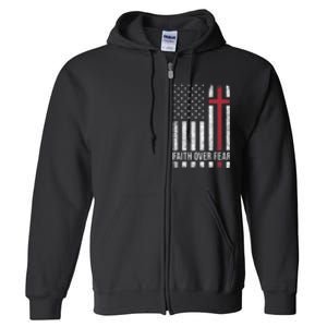 Christian Us Usa Flag American Christ Faith Over Fear Cross Full Zip Hoodie