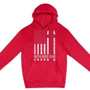 Christian Us Usa Flag American Christ Faith Over Fear Cross Premium Pullover Hoodie