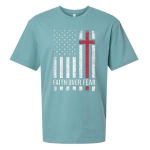 Christian Us Usa Flag American Christ Faith Over Fear Cross Sueded Cloud Jersey T-Shirt