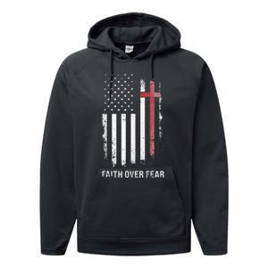 Christian Us Usa Flag American Christ Faith Over Fear Cross Performance Fleece Hoodie