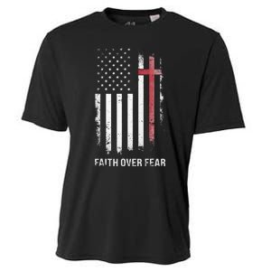 Christian Us Usa Flag American Christ Faith Over Fear Cross Cooling Performance Crew T-Shirt