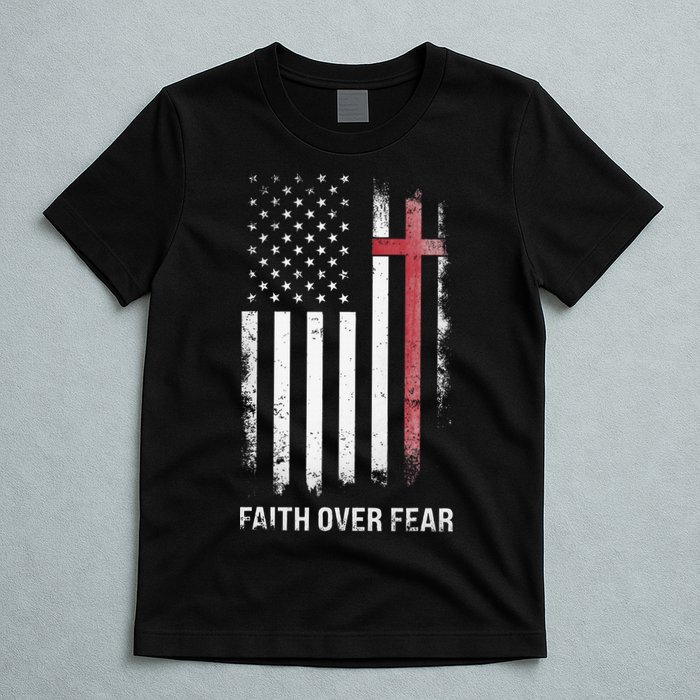 Christian Us Usa Flag American Christ Faith Over Fear Cross T-Shirt
