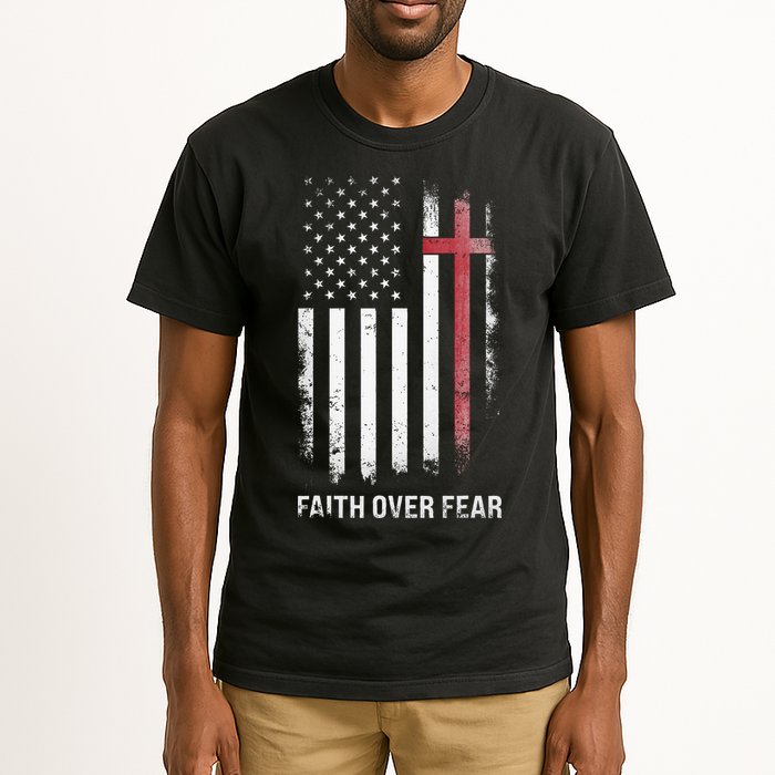 Christian Us Usa Flag American Christ Faith Over Fear Cross Tall T-Shirt