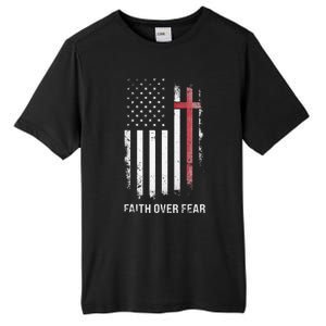 Christian Us Usa Flag American Christ Faith Over Fear Cross Tall Fusion ChromaSoft Performance T-Shirt