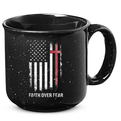 Christian Us Usa Flag American Christ Faith Over Fear Cross 15oz Campfire Ceramic Mug