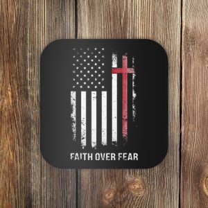 Christian Us Usa Flag American Christ Faith Over Fear Cross Coaster