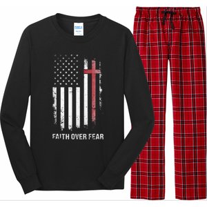 Christian Us Usa Flag American Christ Faith Over Fear Cross Long Sleeve Pajama Set