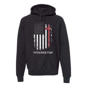 Christian Us Usa Flag American Christ Faith Over Fear Cross Premium Hoodie