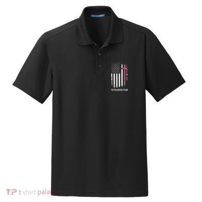 Christian Us Usa Flag American Christ Faith Over Fear Cross Dry Zone Grid Polo