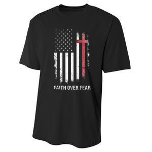 Christian Us Usa Flag American Christ Faith Over Fear Cross Performance Sprint T-Shirt