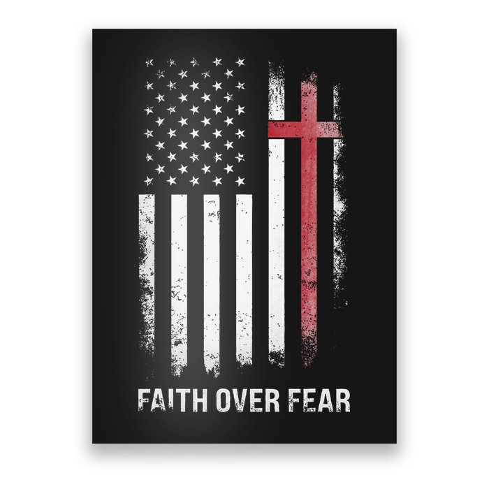 Christian Us Usa Flag American Christ Faith Over Fear Cross Poster