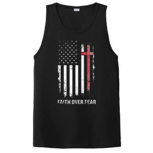 Christian Us Usa Flag American Christ Faith Over Fear Cross PosiCharge Competitor Tank