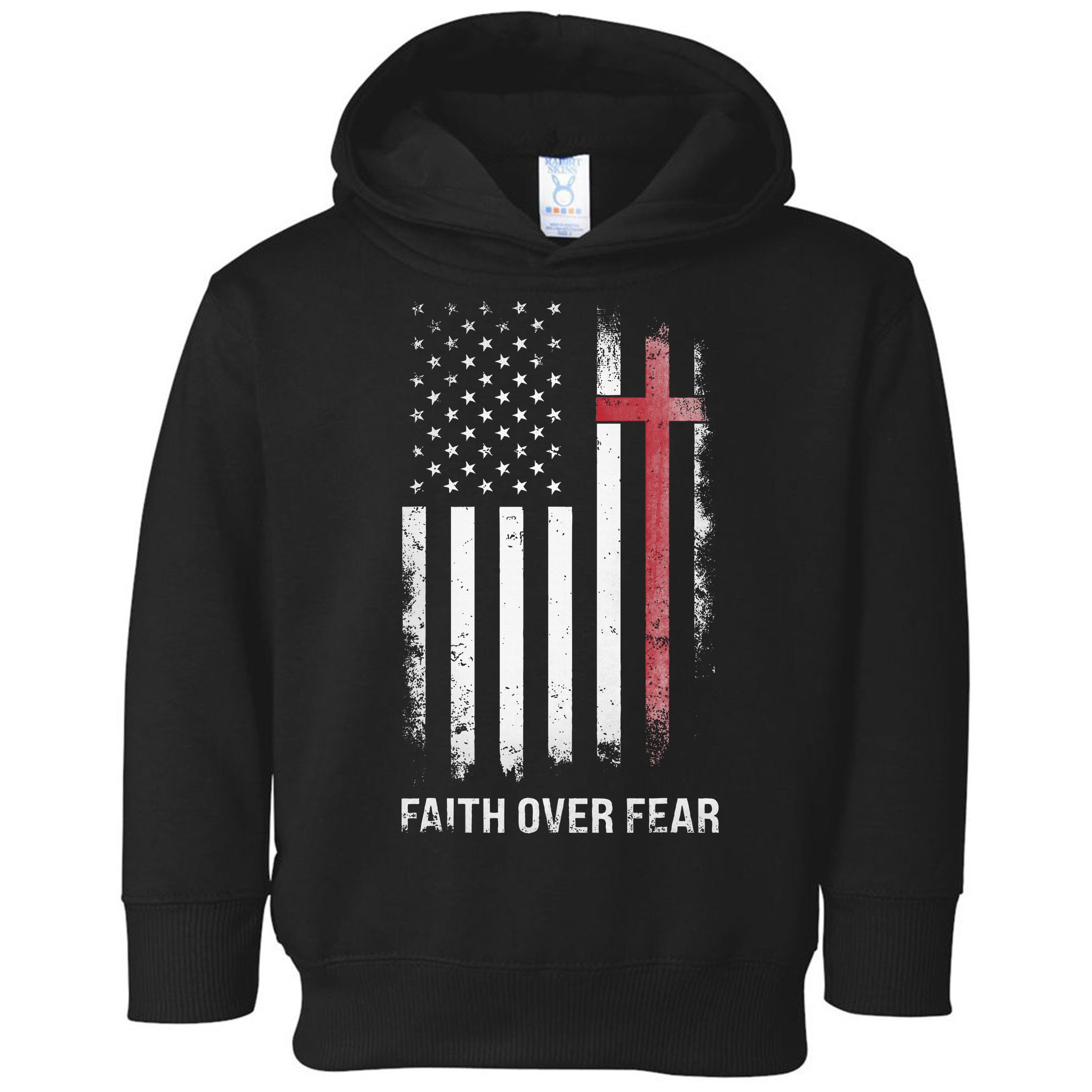 Christian Us Usa Flag American Christ Faith Over Fear Cross Toddler Hoodie