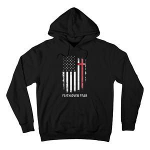 Christian Us Usa Flag American Christ Faith Over Fear Cross Tall Hoodie