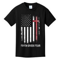 Christian Us Usa Flag American Christ Faith Over Fear Cross Kids T-Shirt
