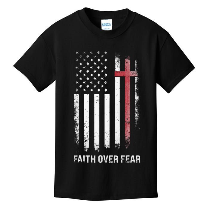Christian Us Usa Flag American Christ Faith Over Fear Cross Kids T-Shirt