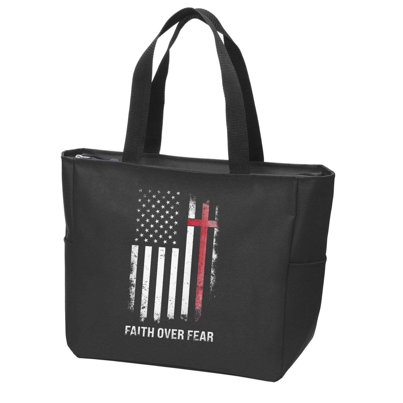 Christian Us Usa Flag American Christ Faith Over Fear Cross Zip Tote Bag
