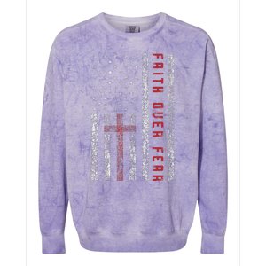 Christian Us Usa Flag American Christ Faith Over Fear Cross Colorblast Crewneck Sweatshirt