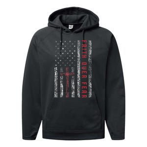 Christian Us Usa Flag American Christ Faith Over Fear Cross Performance Fleece Hoodie