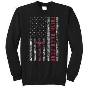 Christian Us Usa Flag American Christ Faith Over Fear Cross Sweatshirt