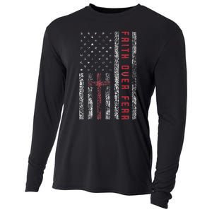 Christian Us Usa Flag American Christ Faith Over Fear Cross Cooling Performance Long Sleeve Crew