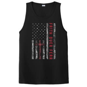 Christian Us Usa Flag American Christ Faith Over Fear Cross PosiCharge Competitor Tank