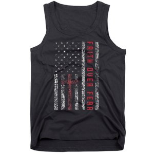 Christian Us Usa Flag American Christ Faith Over Fear Cross Tank Top